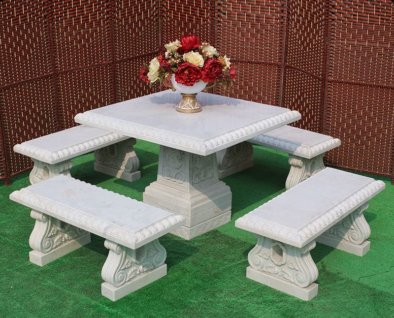 汉白玉方形桌椅，庭院景观石雕