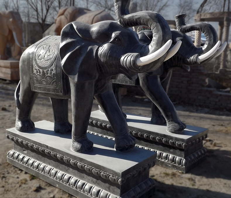 如意大象雕塑，仿古石雕大象