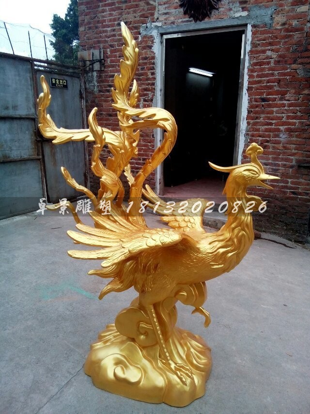 玻璃钢凤凰雕塑仿铜动物雕塑 (5)