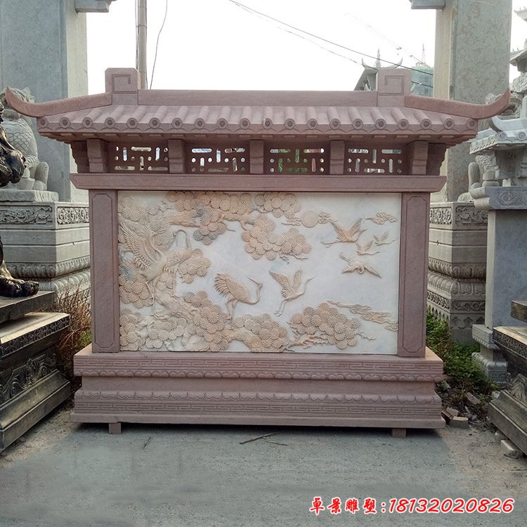 晚霞红松鹤延年石浮雕影壁园林景观石雕