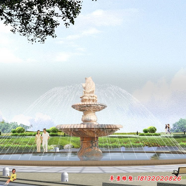 晚霞红多层喷泉石雕大型石雕喷泉 (1)