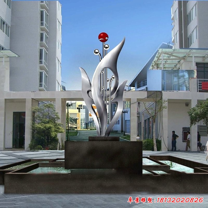 校园抽象绽放不锈钢雕塑