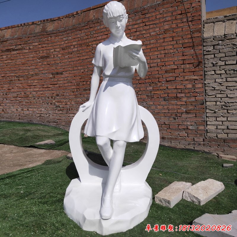 定制仿铜玻璃钢小孩看书雕塑校园文化雕塑摆件定做6108[1][1]