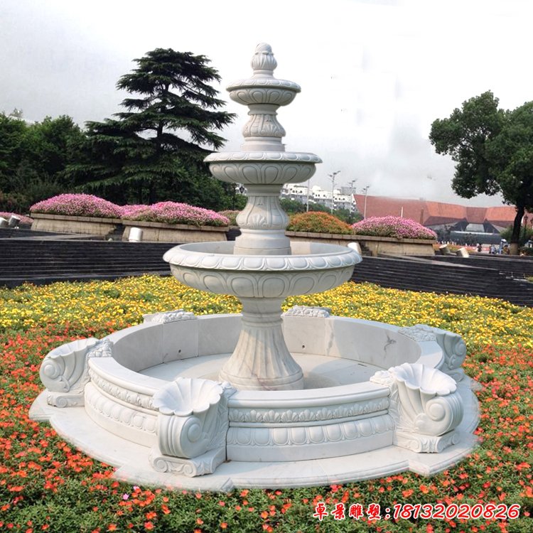 汉白玉三层喷泉石雕，公园欧式喷泉石雕[1]