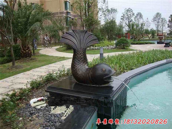 鱼式喷泉铜雕，小区景观雕塑[1]