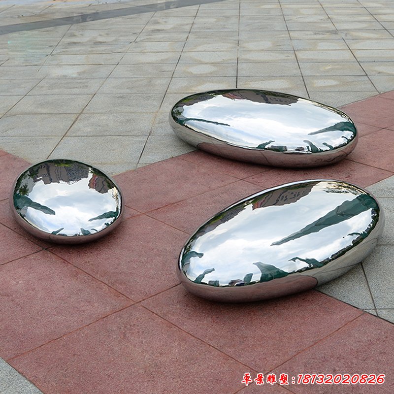 公园镜面不锈钢鹅卵石雕塑 (1)