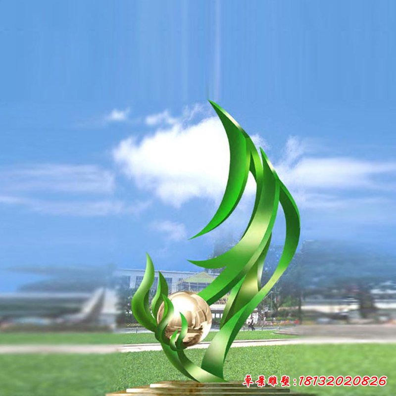 抽象创意绿色景观雕塑，不锈钢雕塑